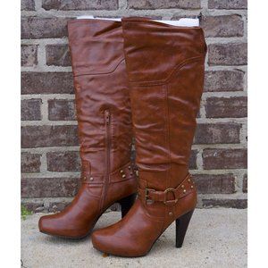 G by Guess Brown Leather Knee-High Boots